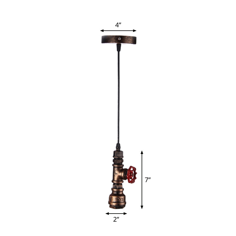 Rustic Piping Pendant Light - Iron Suspension Fixture With Valve Décor