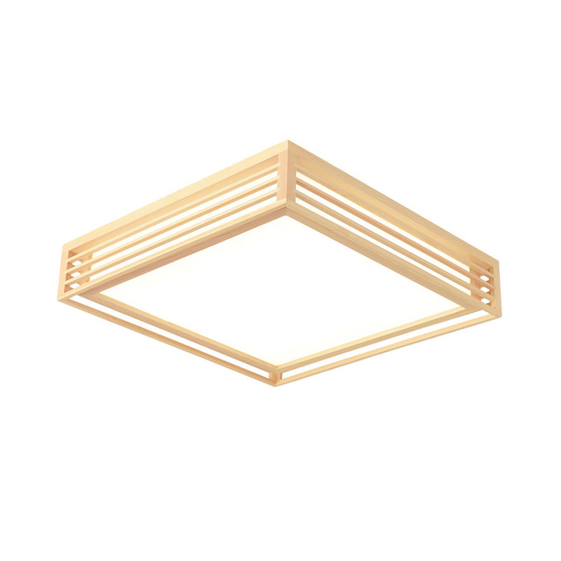 Japanese Led Flush Mount Ceiling Light For Bedroom - Wood Square Fixture