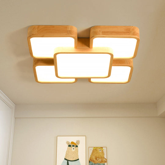 Nordic Style Led Flush Ceiling Light With Square Wood Finish - Perfect For Bedrooms / 21 Warm