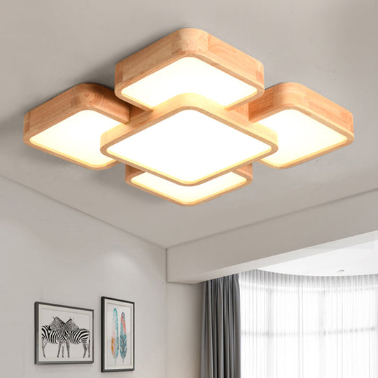 Nordic Style Led Flush Ceiling Light With Square Wood Finish - Perfect For Bedrooms