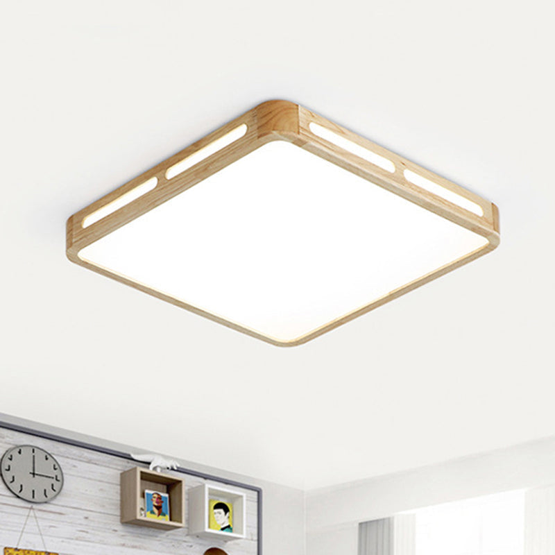 Japanese Square Led Wood Flush Mount Ceiling Light With Acrylic Shade - Bedroom Lighting / 12