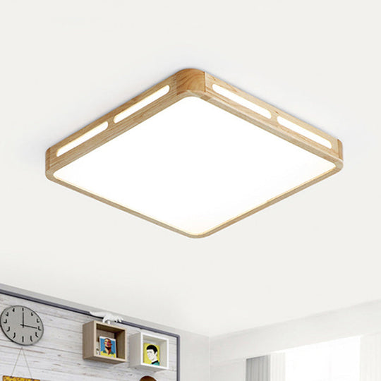 Japanese Square Led Wood Flush Mount Ceiling Light With Acrylic Shade - Bedroom Lighting / 12