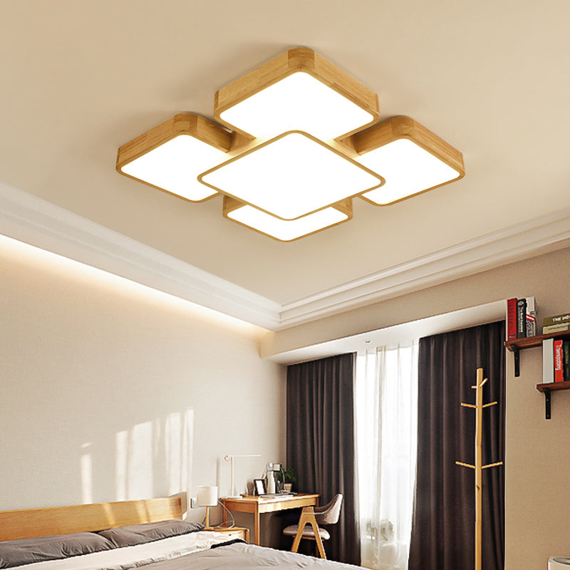Geometric Minimalist Led Wood Flush Mount For Living Room Lighting