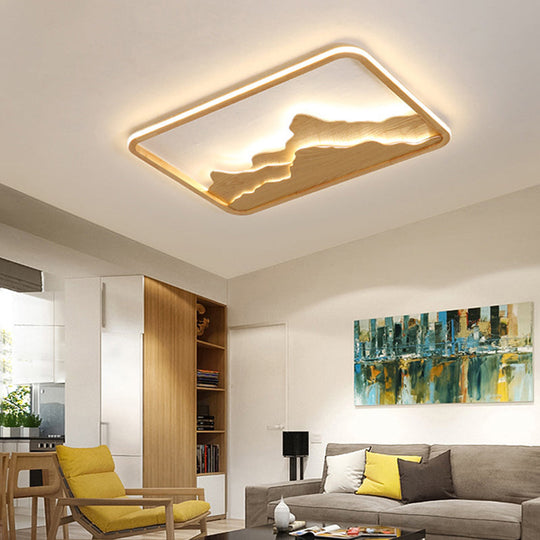 Chinese Mountain Wood Rectangle Flush Ceiling Led Light Fixture For Bedroom / 25.5’ Third Gear