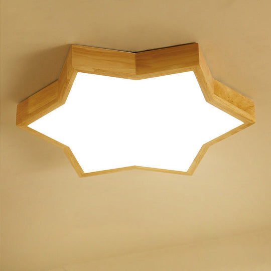 Wooden Led Six - Pointed Star Flush Mount Bedroom Light - Minimalist Fixture