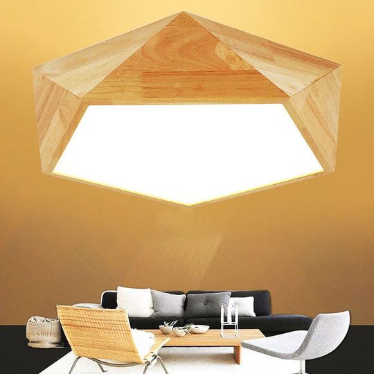 Japanese Wood Led Flush Mount Ceiling Light For Kids Bedroom