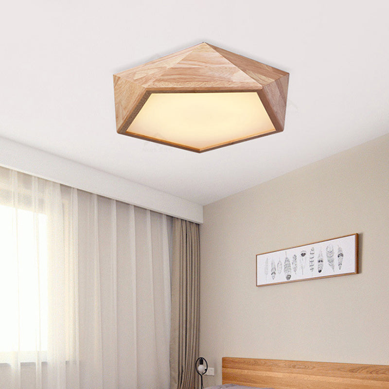 Japanese Wood Led Flush Mount Ceiling Light For Kids’ Bedroom
