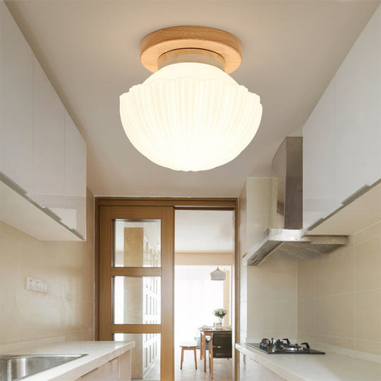 White Glass Led Flush Mount Lighting With Nordic Design – Shaded Entryway Ceiling Light Fixture