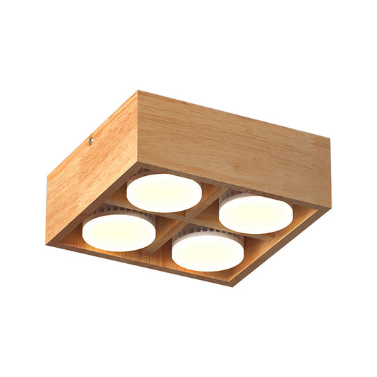 Contemporary Wood Flush Mount Ceiling Light With Led For Corridors