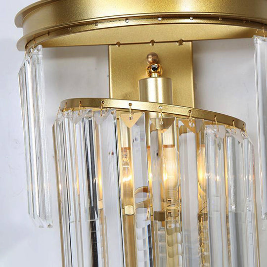 Modern Golden Wall Lamp With Clear Crystal Block - Bedside Lighting Fixture