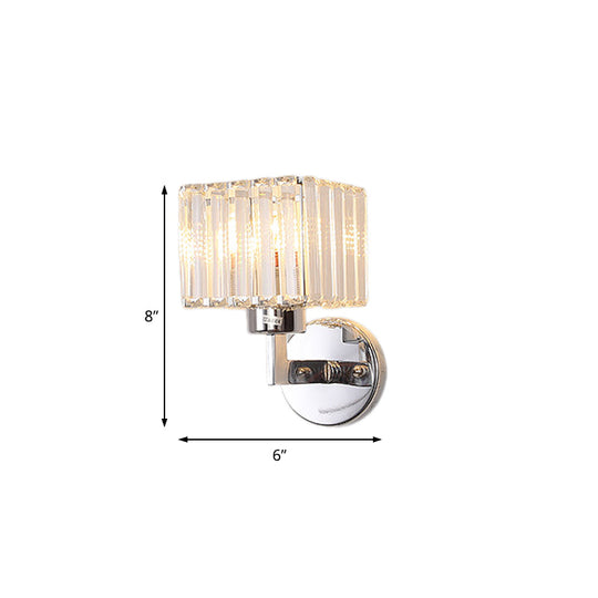 Modern Chrome Wall Sconce Light With Crystal Rod Shade - 1-Light Hallway Mount