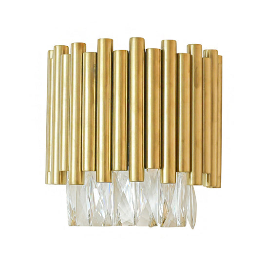 Modernist Clear Faceted Crystal Wall Mount 1 Light Brass For Living Room