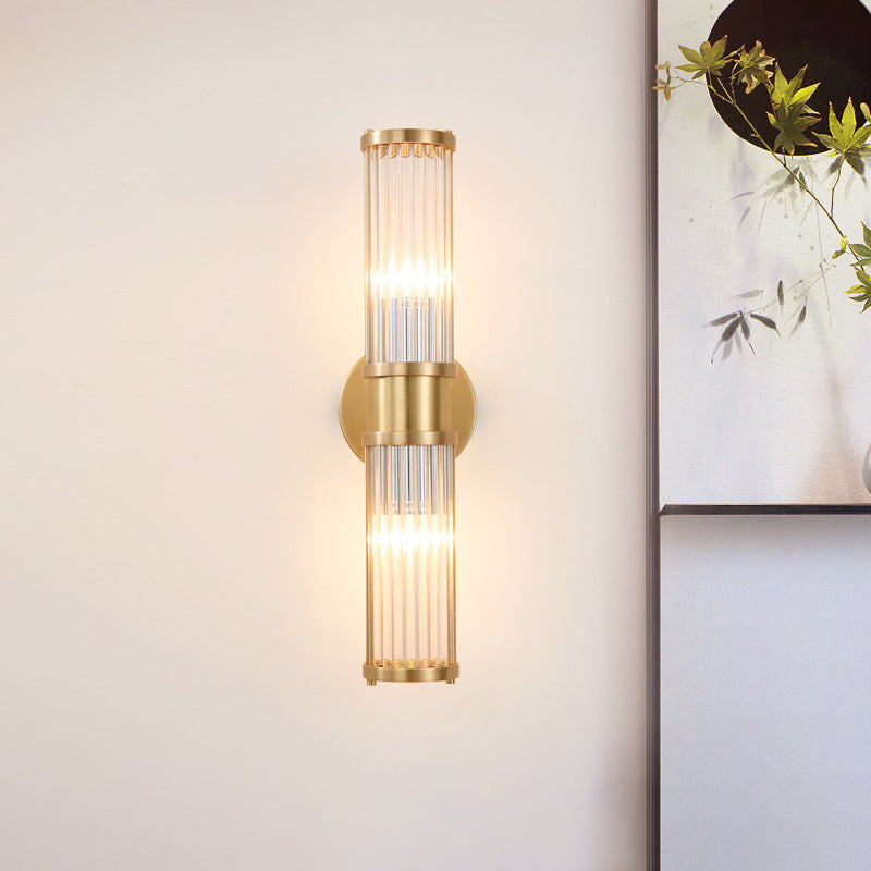 Modern Brass Linear Wall Lamp With Clear Crystal Sconce - 2 Lights Stylish Design / 18
