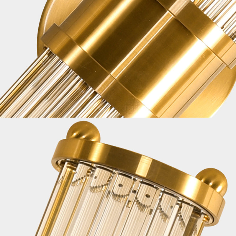 Modern Brass Linear Wall Lamp With Clear Crystal Sconce - 2 Lights Stylish Design