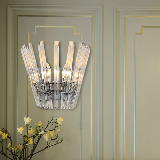 Contemporary Tapered Wall Mount Light With Clear Crystal For Corridors - Chrome Finish 2 Bulbs