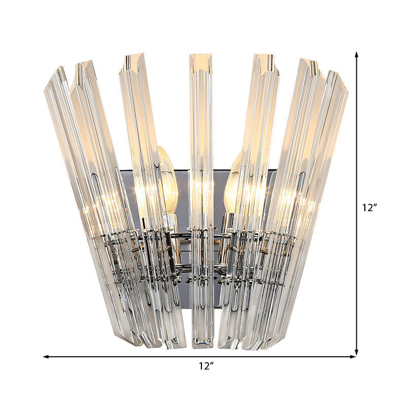 Contemporary Tapered Wall Mount Light With Clear Crystal For Corridors - Chrome Finish 2 Bulbs