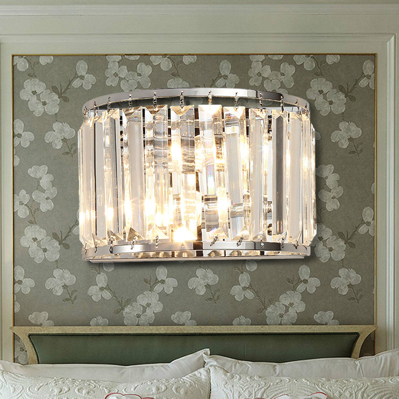 Modern Clear Crystal Wall Mounted Light 2-Bulb Chrome Finish Lamp