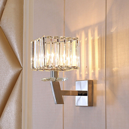 Modern Clear Crystal Wall Light - Stylish 1 Chrome Sconce For Corridor