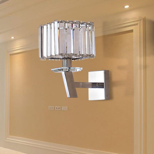 Modern Clear Crystal Wall Light - Stylish 1 Chrome Sconce For Corridor