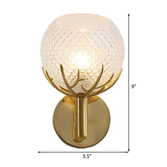 Contemporary Frosted Lattice Glass Wall Lamp - 1 Light Brass Finish Sconce