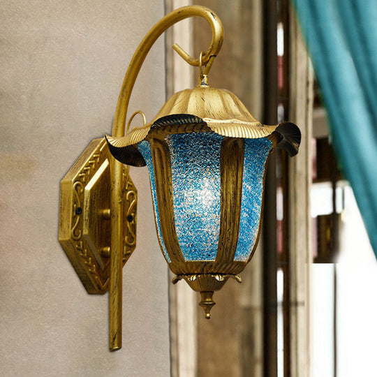 Moroccan Bell Metallic Wall Light Fixture - Single-Bulb Mounted Lamp In Lake Blue