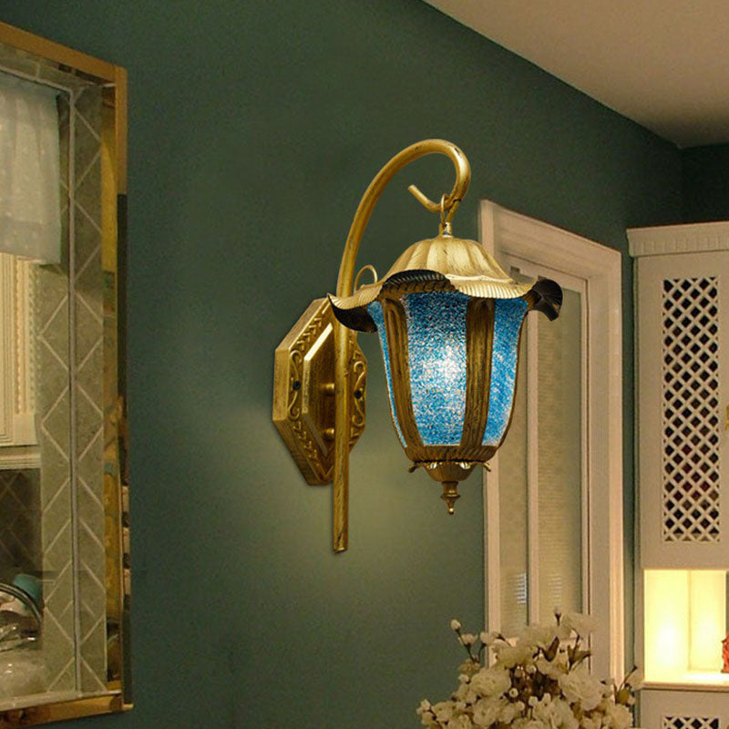 Moroccan Bell Metallic Wall Light Fixture - Single-Bulb Mounted Lamp In Lake Blue