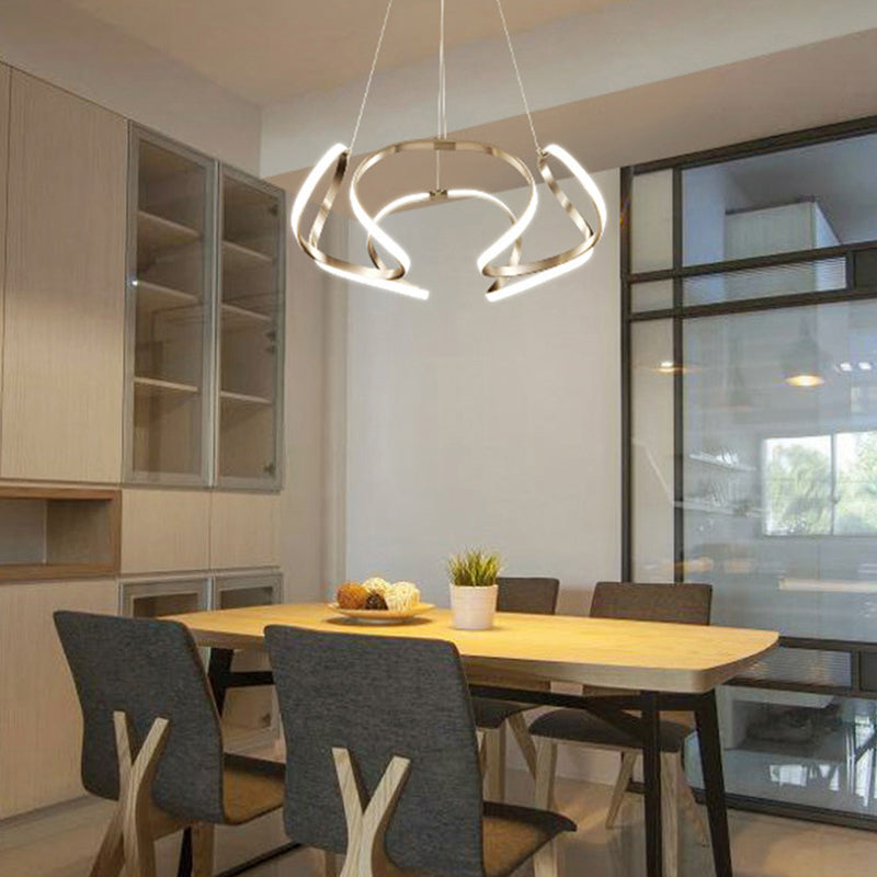 Modern Floral Led Ceiling Light For Dining Room - Metallic Chandelier Fixture Chrome / 21.5 Warm