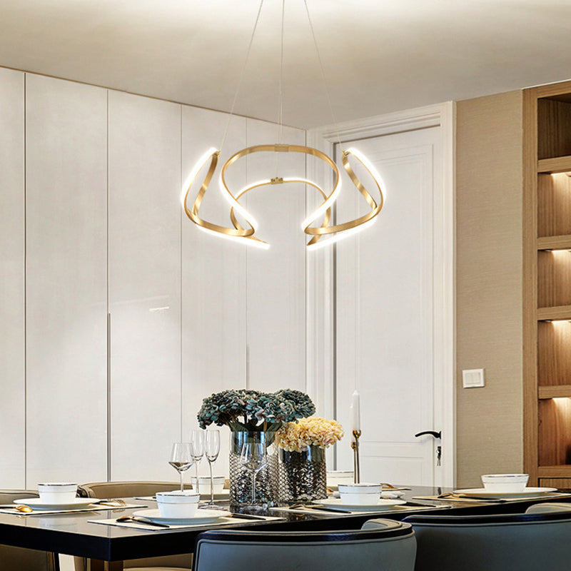 Modern Floral Led Ceiling Light For Dining Room - Metallic Chandelier Fixture Gold / 21.5 White
