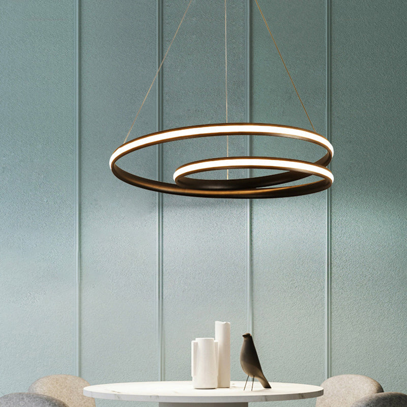 Minimalist Led Chandelier For Dining Room With Metallic Seamless Curve Design