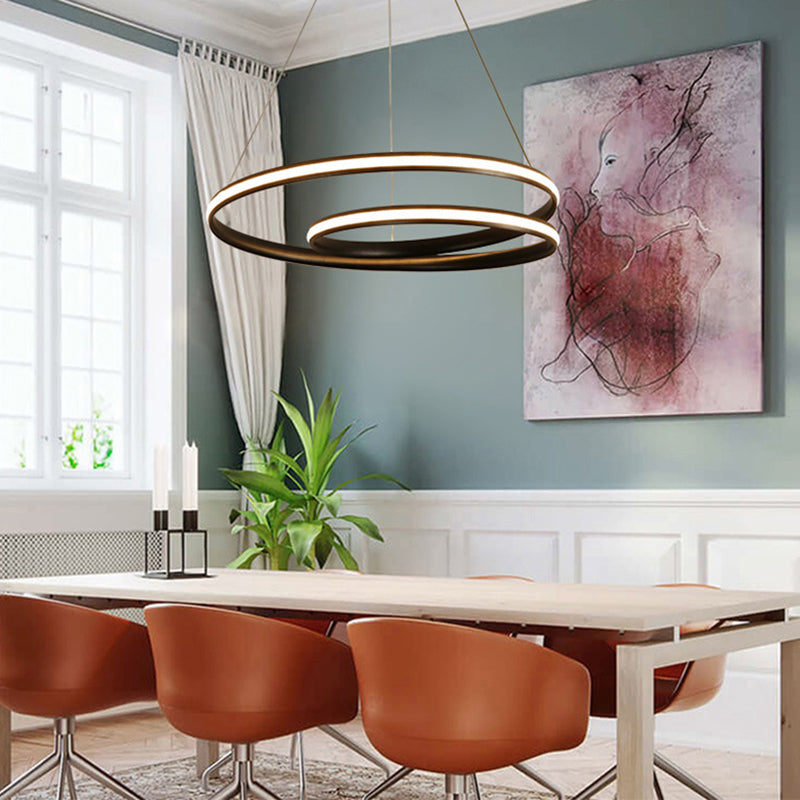 Minimalist Led Chandelier For Dining Room With Metallic Seamless Curve Design