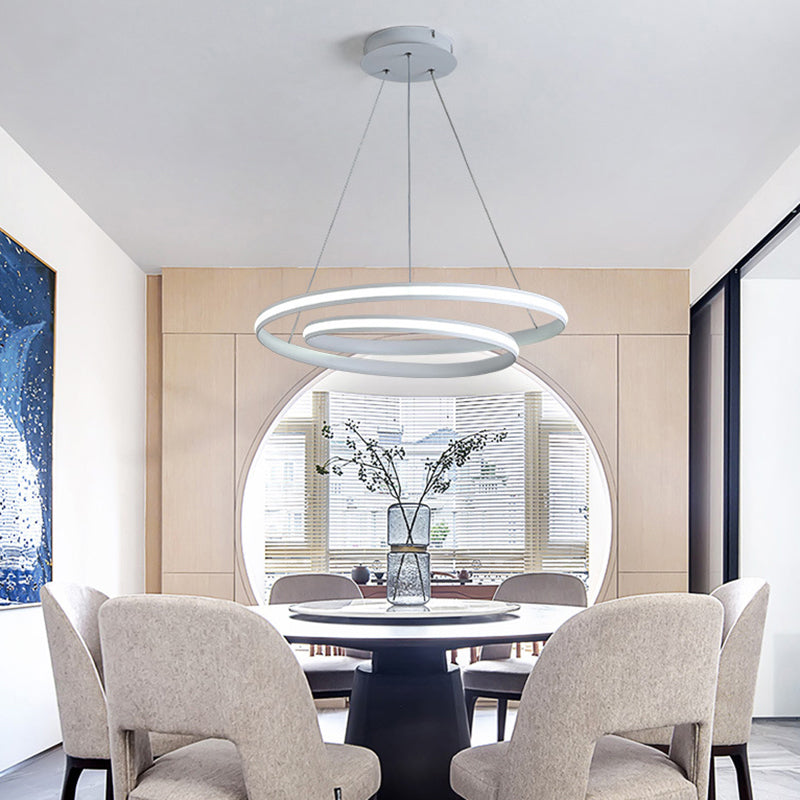 Minimalist Led Chandelier For Dining Room With Metallic Seamless Curve Design