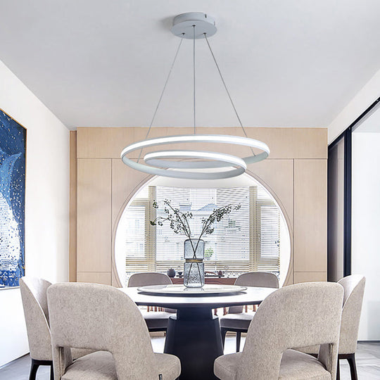 Minimalist Led Chandelier For Dining Room With Metallic Seamless Curve Design