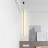 Minimalist Black Acrylic Pole Led Suspension Pendant Light For Bedside / 31.5 Natural