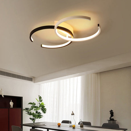 Modern Circular Led Flush Mount Acrylic Ceiling Light In Black & White For Bedrooms