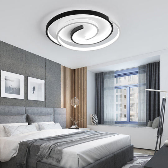 Modern Curved Flush Ceiling Light With Led In Black And White Acrylic For Bedroom Mounting Black -