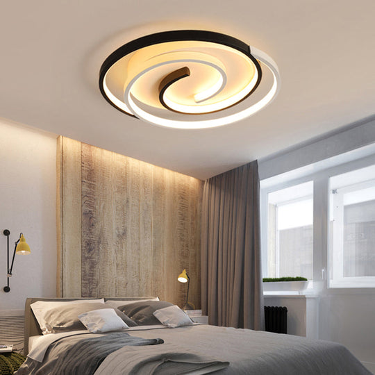 Modern Curved Flush Ceiling Light With Led In Black And White Acrylic For Bedroom Mounting Black -
