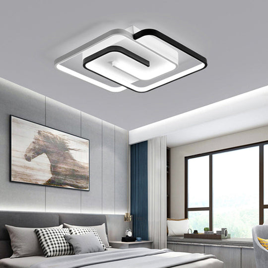 Black And White Acrylic Flush Ceiling Light - Modern Geometric Style With Led Fixture Black-White /