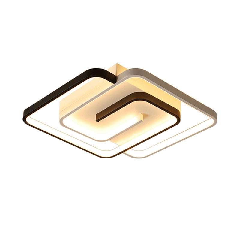Black And White Acrylic Flush Ceiling Light - Modern Geometric Style With Led Fixture