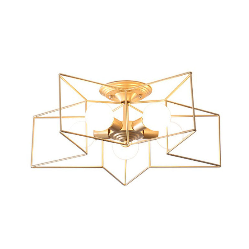 5 - Bulb Iron Star Semi Flush Mount Ceiling Light For Simple Living Room Decor