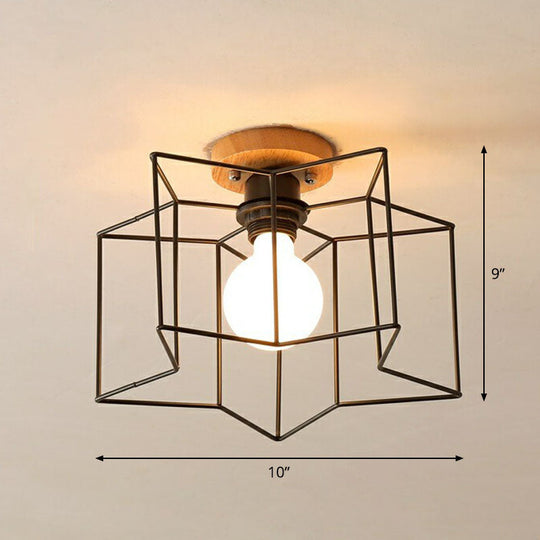 Iron Geometric Semi - Flushmount Ceiling Light For Entryways Black / Star