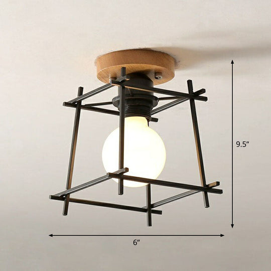 Iron Geometric Semi - Flushmount Ceiling Light For Entryways Black / Square Plate