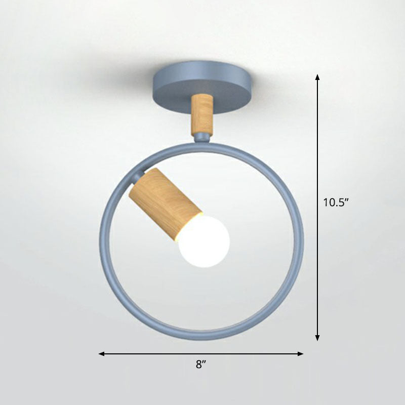 Antique Framed Iron Semi Flush Mount Ceiling Light - 1 - Light Fixture For Corridor Grey / Round