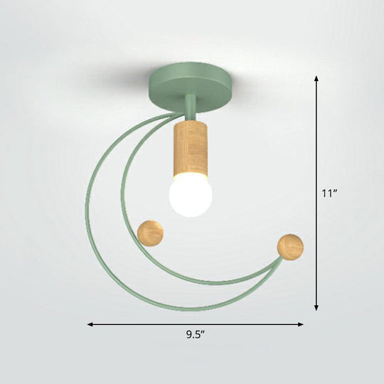 Antique Framed Iron Semi Flush Mount Ceiling Light - 1 - Light Fixture For Corridor Green / Moon