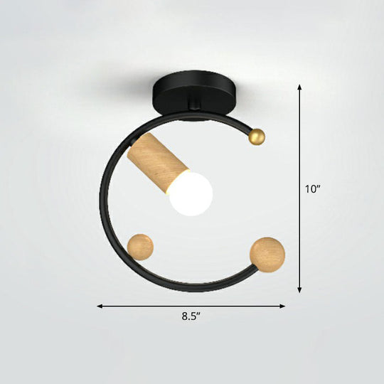 Antique Framed Iron Semi Flush Mount Ceiling Light - 1 - Light Fixture For Corridor Black /