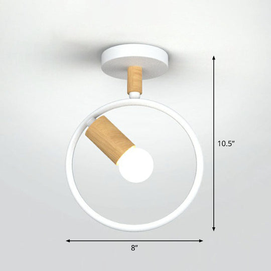 Antique Framed Iron Semi Flush Mount Ceiling Light - 1 - Light Fixture For Corridor White / Round