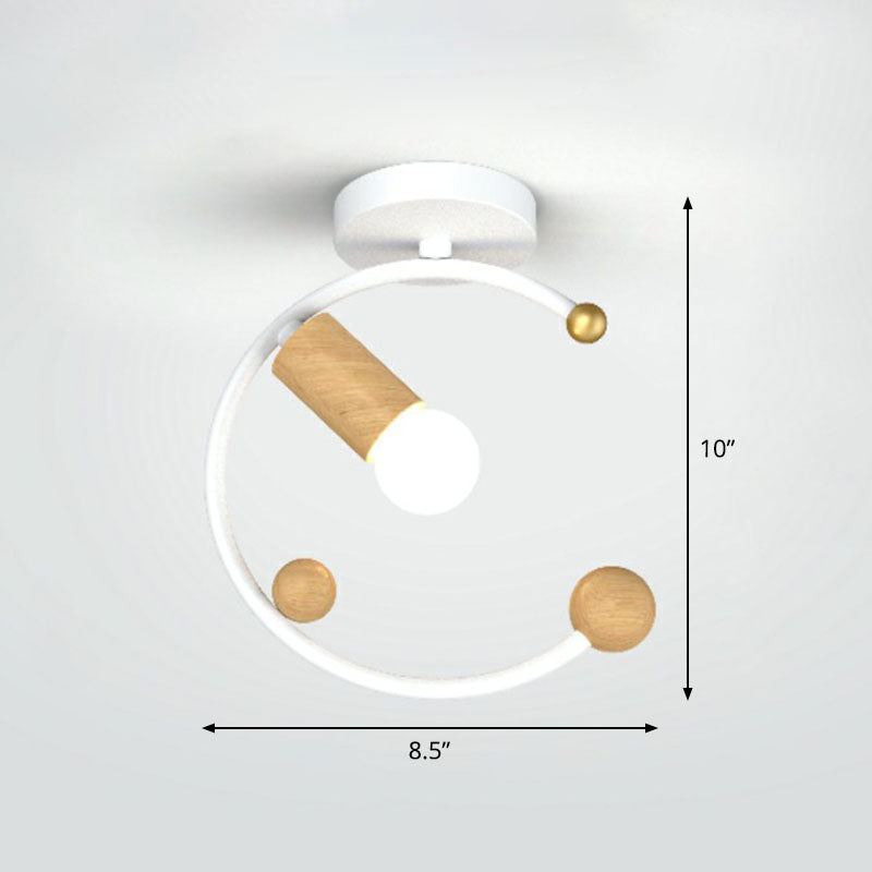 Antique Framed Iron Semi Flush Mount Ceiling Light - 1 - Light Fixture For Corridor White /