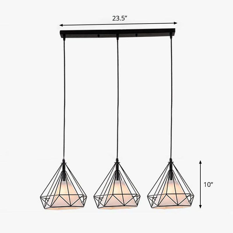 Industrial Diamond Cage Pendant Light With 3 Iron Heads - Stylish Lighting For Dining Room Black /