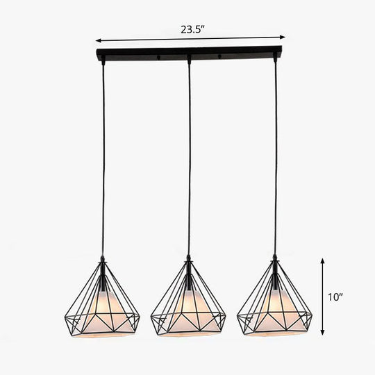 Industrial Diamond Cage Pendant Light With 3 Iron Heads - Stylish Lighting For Dining Room Black /