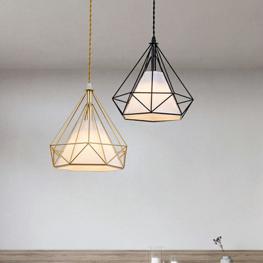 Diamond Cage Iron Pendant Light For Dining Room - Vintage Hanging Fixture
