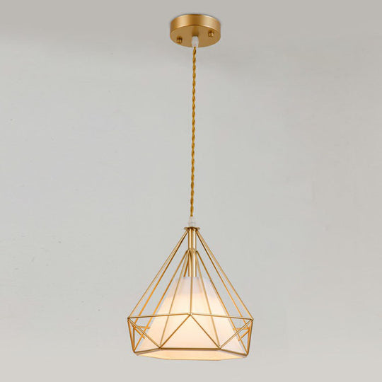 Diamond Cage Iron Pendant Light For Dining Room - Vintage Hanging Fixture